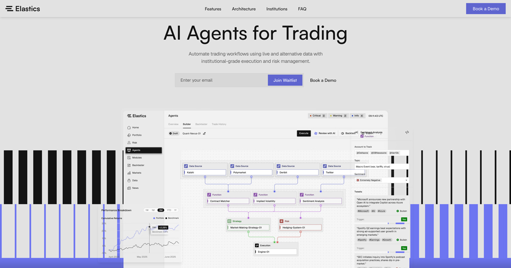 Screenshot of Elastics website