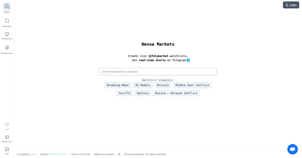Screenshot of Nevua Markets website
