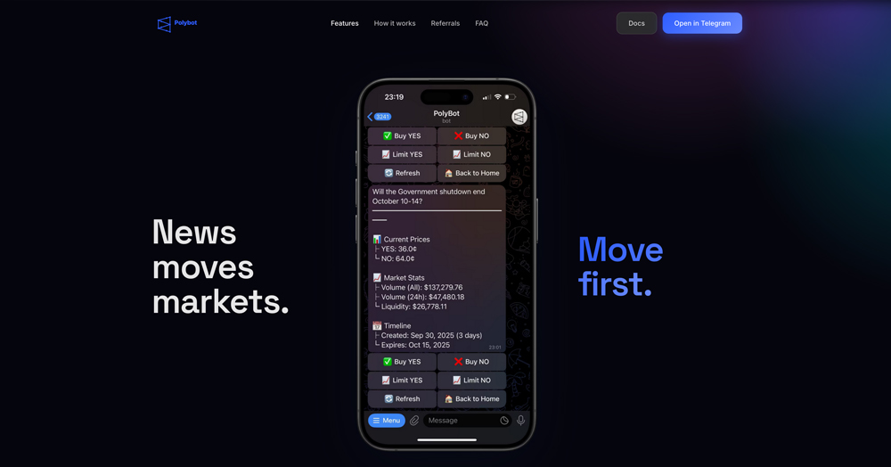 Screenshot of PolyBot website