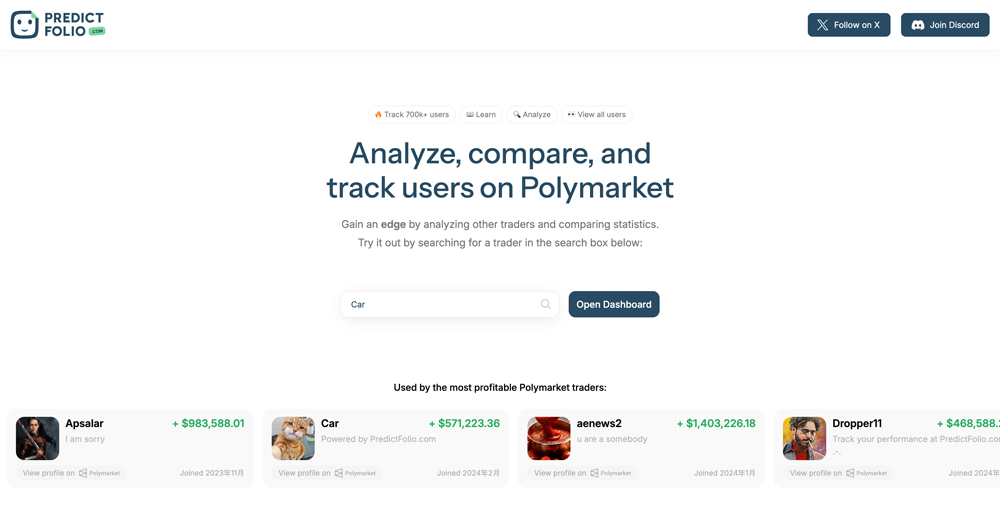 Screenshot of PredictFolio website