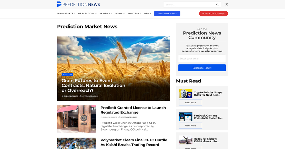 Screenshot of Prediction News website