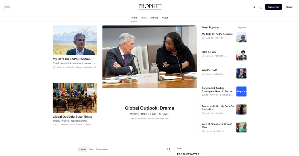 Screenshot of PROPHET website