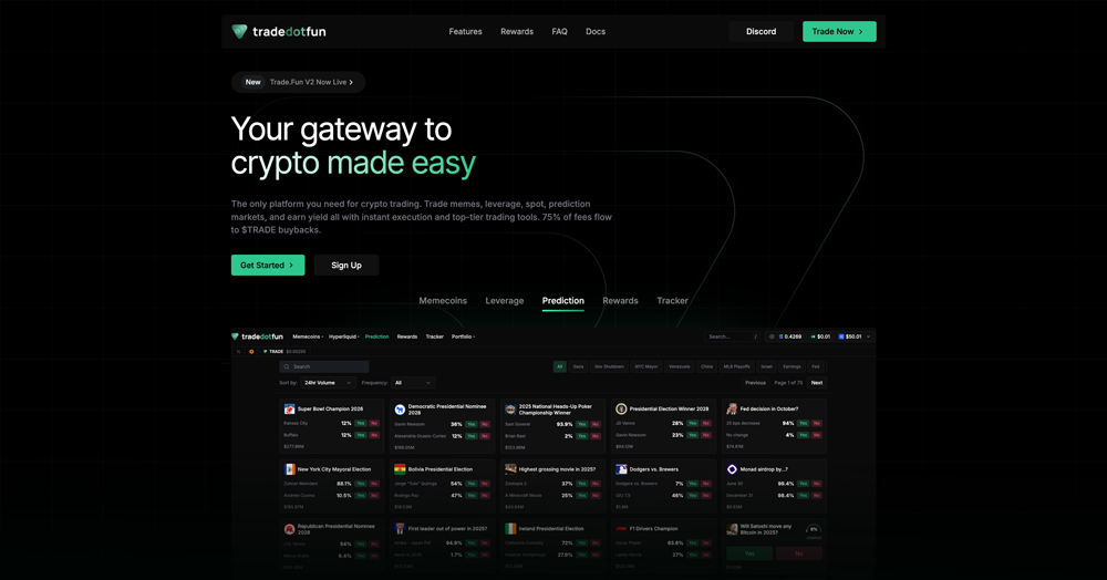 Screenshot of trade.fun website