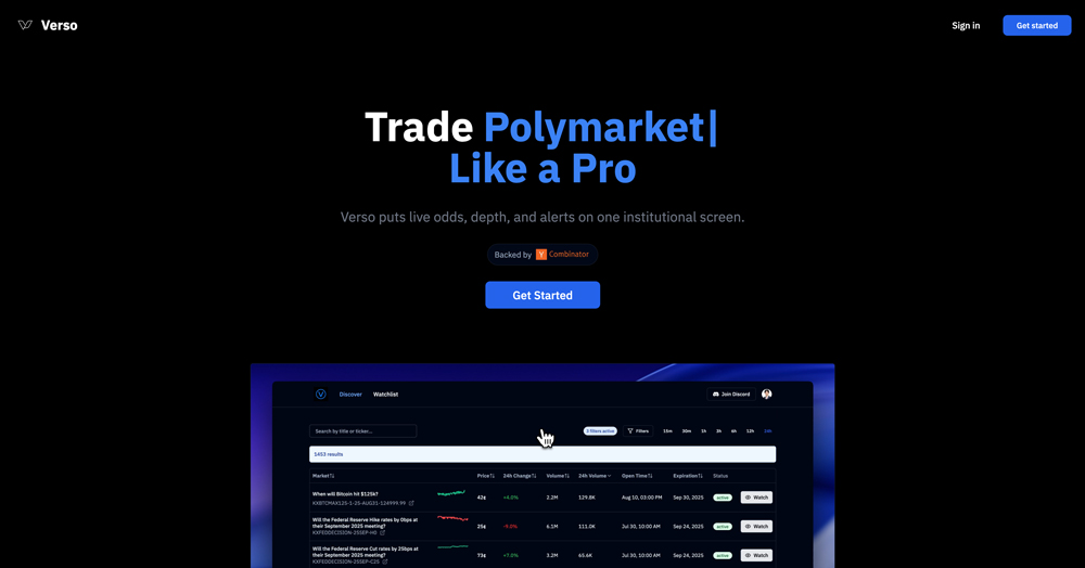 Screenshot of Verso website