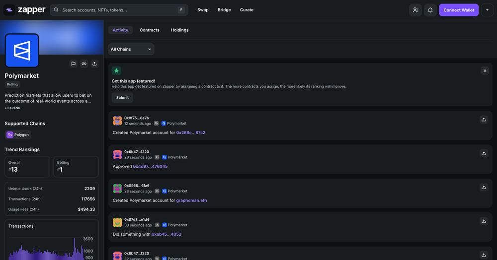 Screenshot of Zapper website